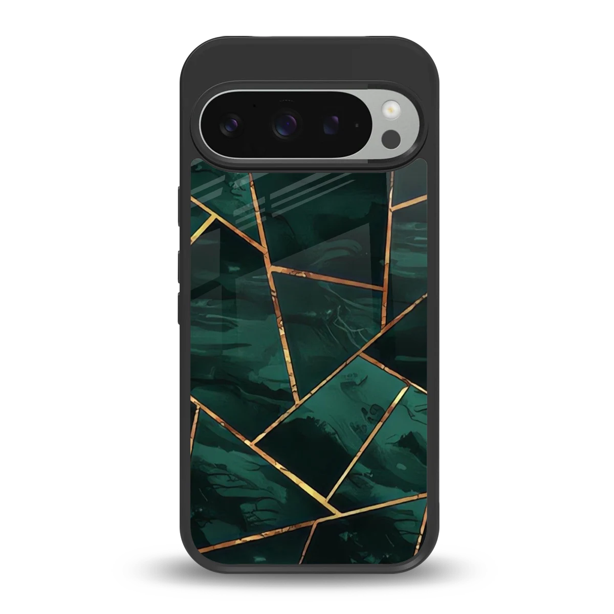 Geometric green back phone cover | glass case for google pixel 9 pro xl