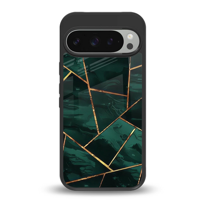 Geometric green back phone cover | glass case for google pixel 9 pro xl