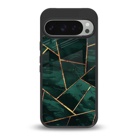 Geometric green back phone cover | glass case for google pixel 9 pro xl