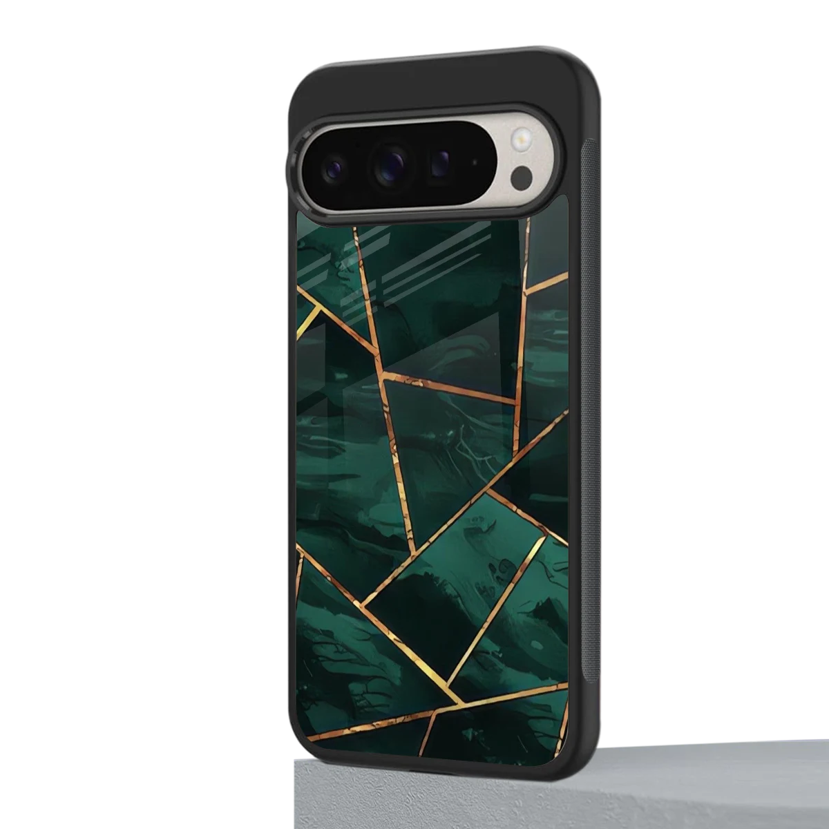 Geometric green google pixel 9 pro mobile cover | shockproof glass phone case