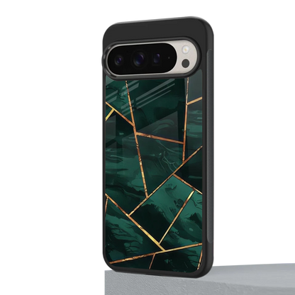 Geometric green google pixel 9 pro mobile cover | shockproof glass phone case