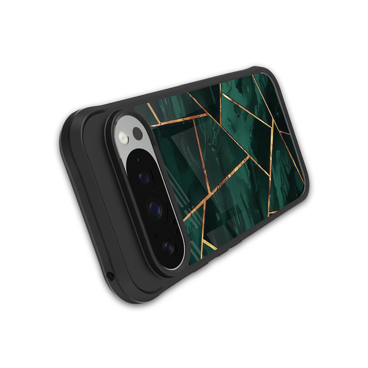 Geometric green stylish phone case for google pixel 9 pro xl | glossy glass and slim fit