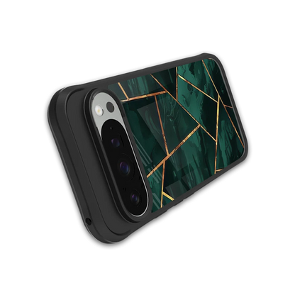 Geometric green stylish phone case for google pixel 9 pro xl | glossy glass and slim fit
