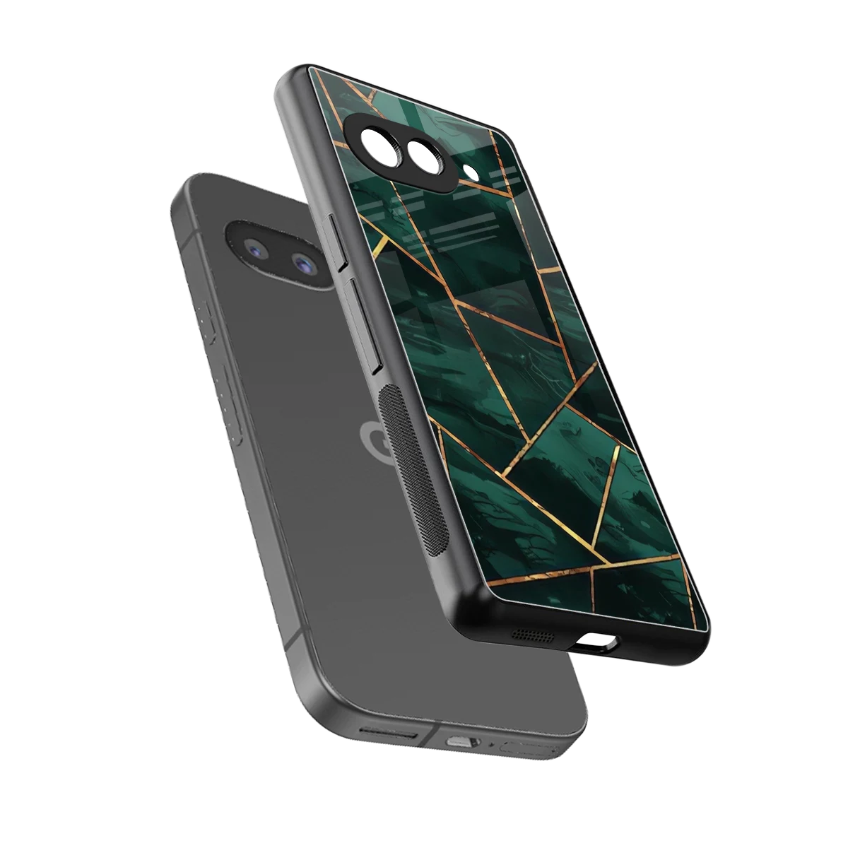 Geometric green sleek google pixel 9a cover with tempered glass back and TPU edges