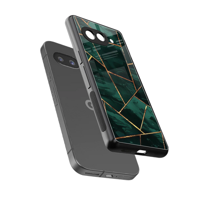 Geometric green sleek google pixel 9a cover with tempered glass back and TPU edges