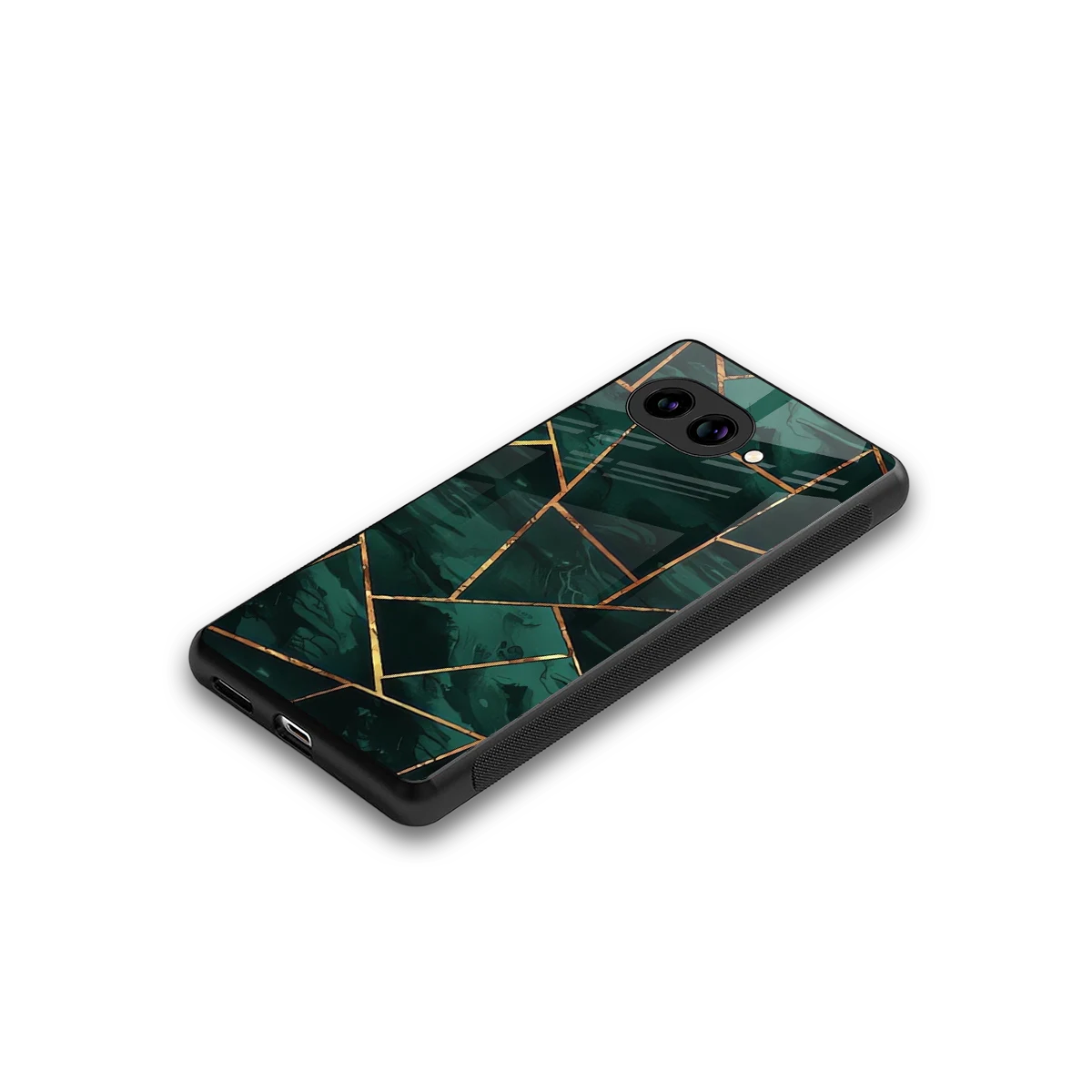Geometric green stylish phone case for google pixel 9a | glossy glass and slim fit