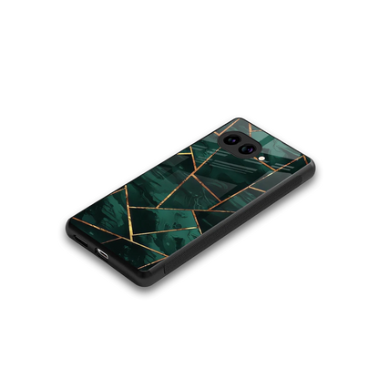 Geometric green stylish phone case for google pixel 9a | glossy glass and slim fit