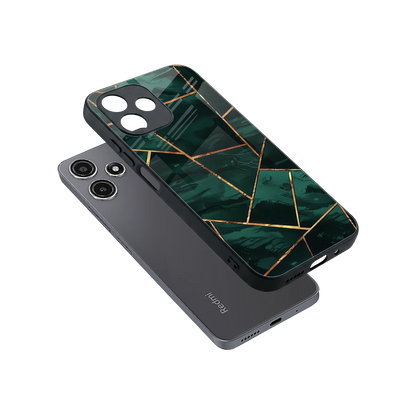 Geometric green sleek redmi 12 5g cover with tempered glass back and TPU edges
