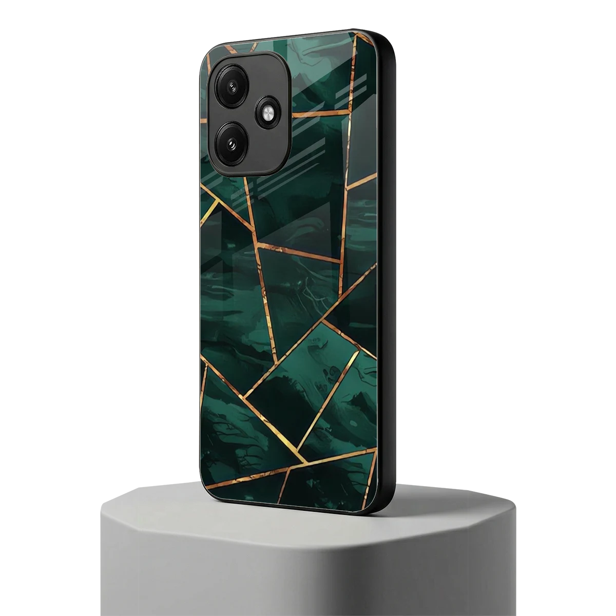Geometric green redmi 12 5g mobile cover | shockproof glass phone case