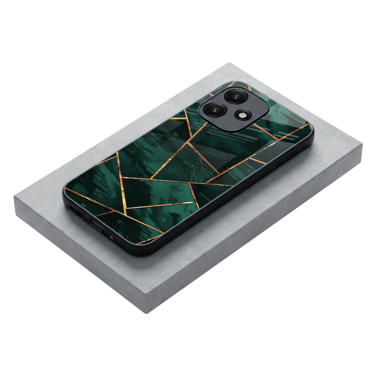 Geometric green stylish phone case for redmi 12 5g | glossy glass and slim fit
