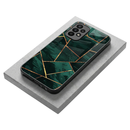 Geometric green stylish phone case for samsung galaxy a23 | glossy glass and slim fit