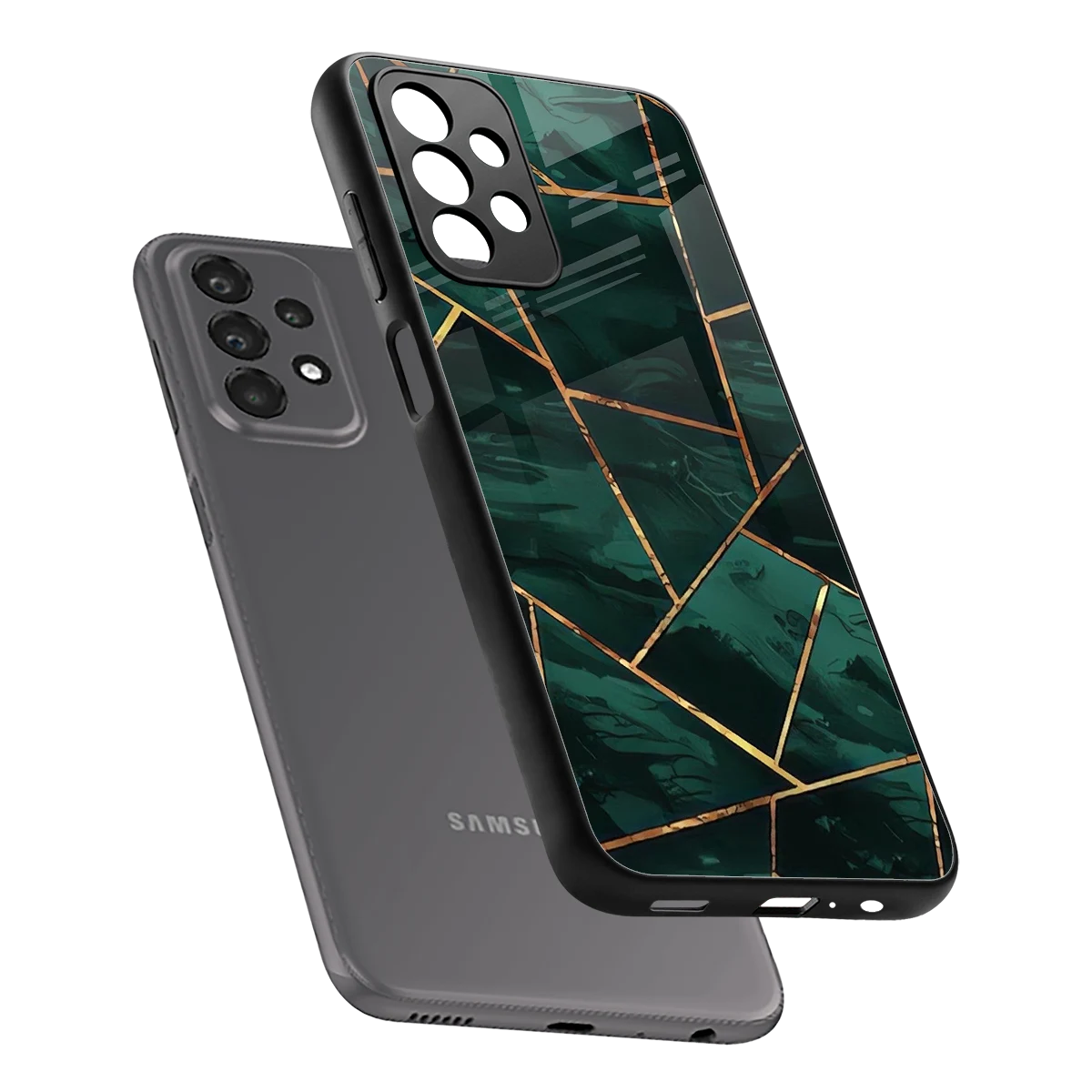 Geometric green sleek samsung galaxy a23 cover with tempered glass back and TPU edges