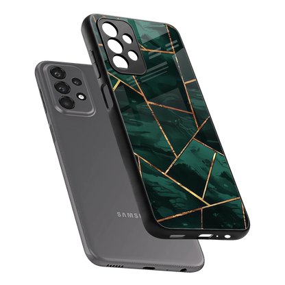 Geometric green sleek samsung galaxy a23 cover with tempered glass back and TPU edges