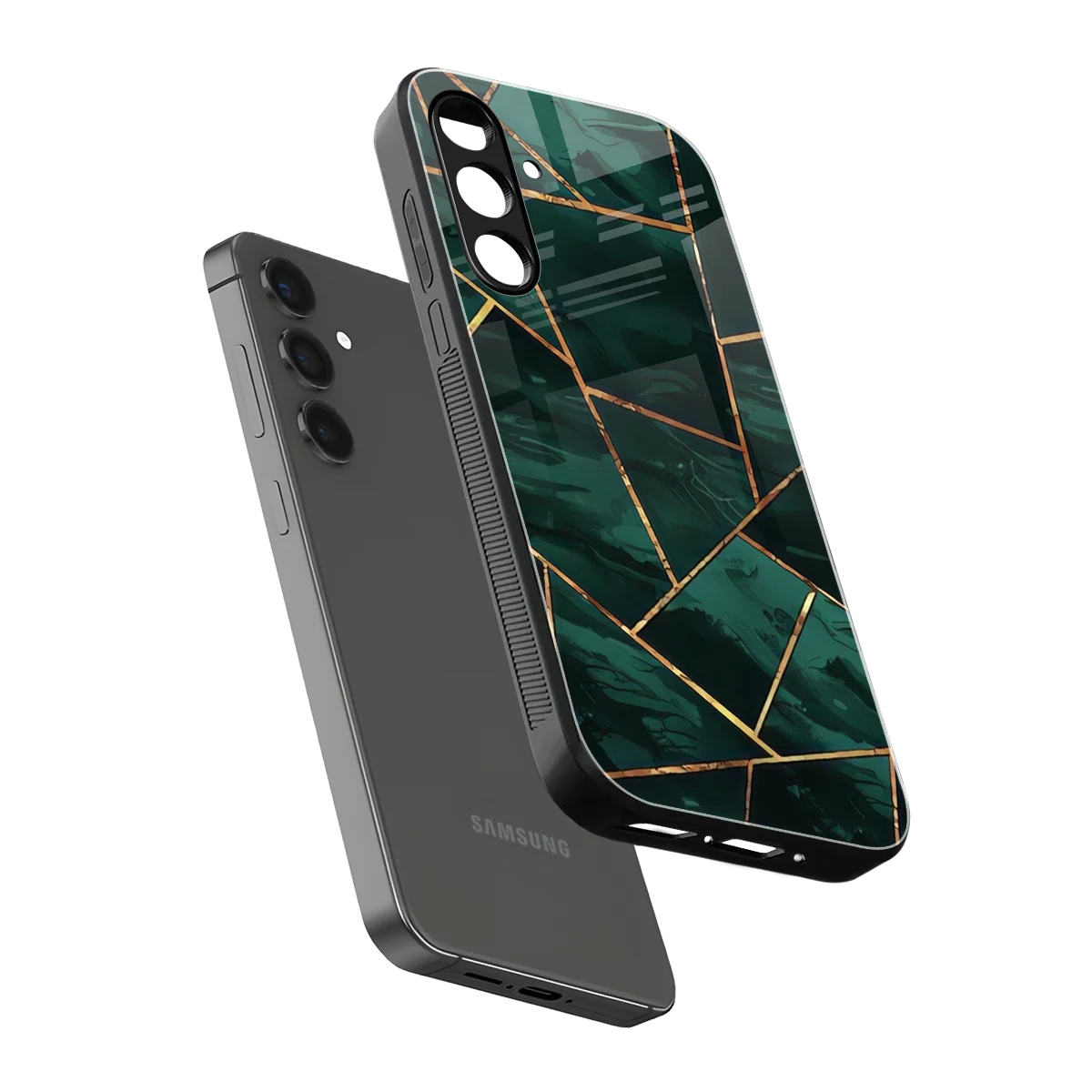 Geometric green sleek samsung galaxy a55 5g cover with tempered glass back and TPU edges