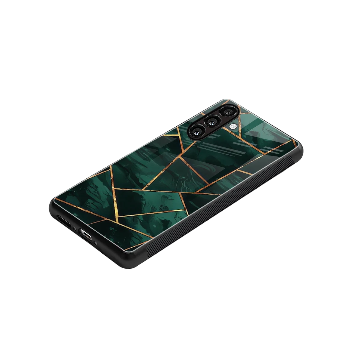 Geometric green stylish phone case for samsung galaxy a55 5g | glossy glass and slim fit