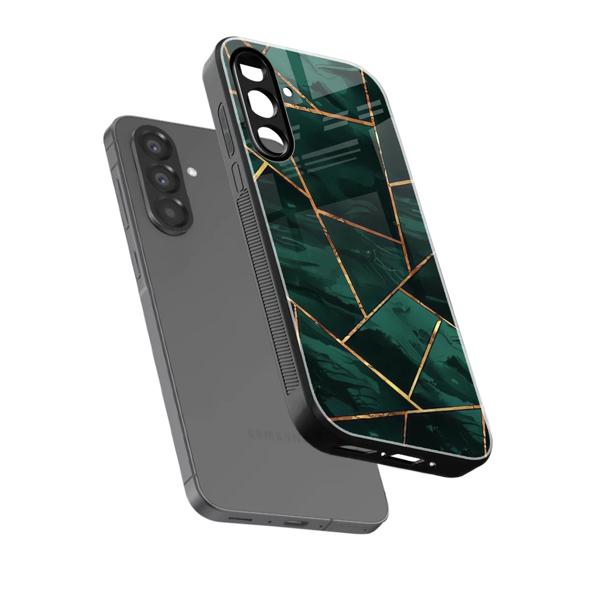 Geometric green sleek samsung galaxy a37 5g cover with tempered glass back and TPU edges