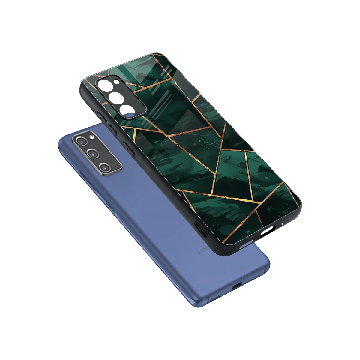 Geometric green sleek samsung galaxy s20 fe cover with tempered glass back and TPU edges
