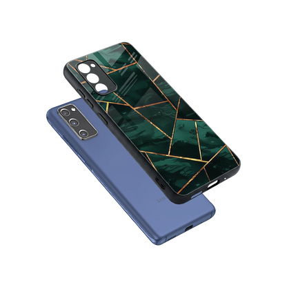 Geometric green sleek samsung galaxy s20 fe cover with tempered glass back and TPU edges