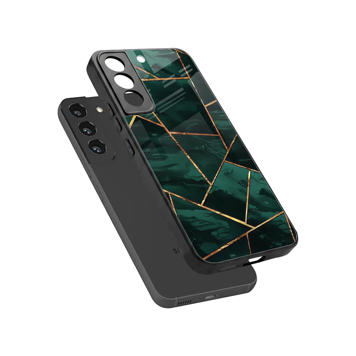 Geometric green sleek samsung galaxy s22 cover with tempered glass back and TPU edges