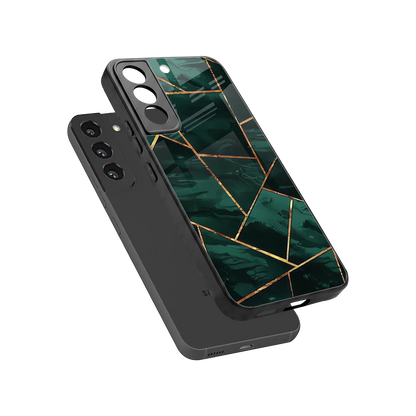Geometric green sleek samsung galaxy s22 cover with tempered glass back and TPU edges
