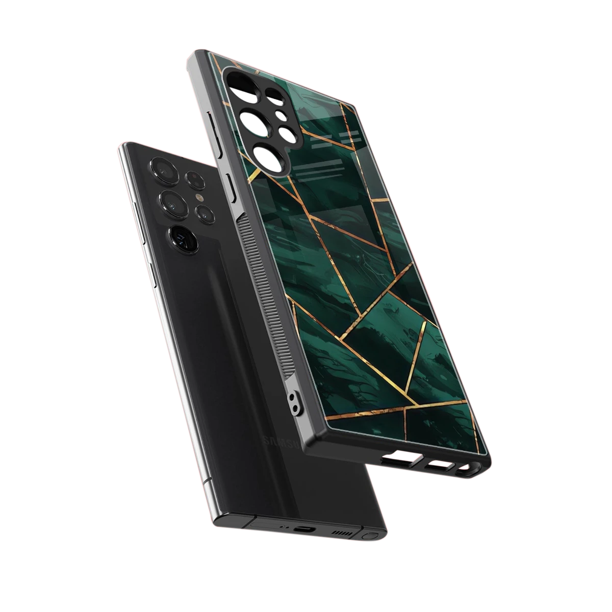 Geometric green sleek samsung galaxy s24 ultra cover with tempered glass back and TPU edges