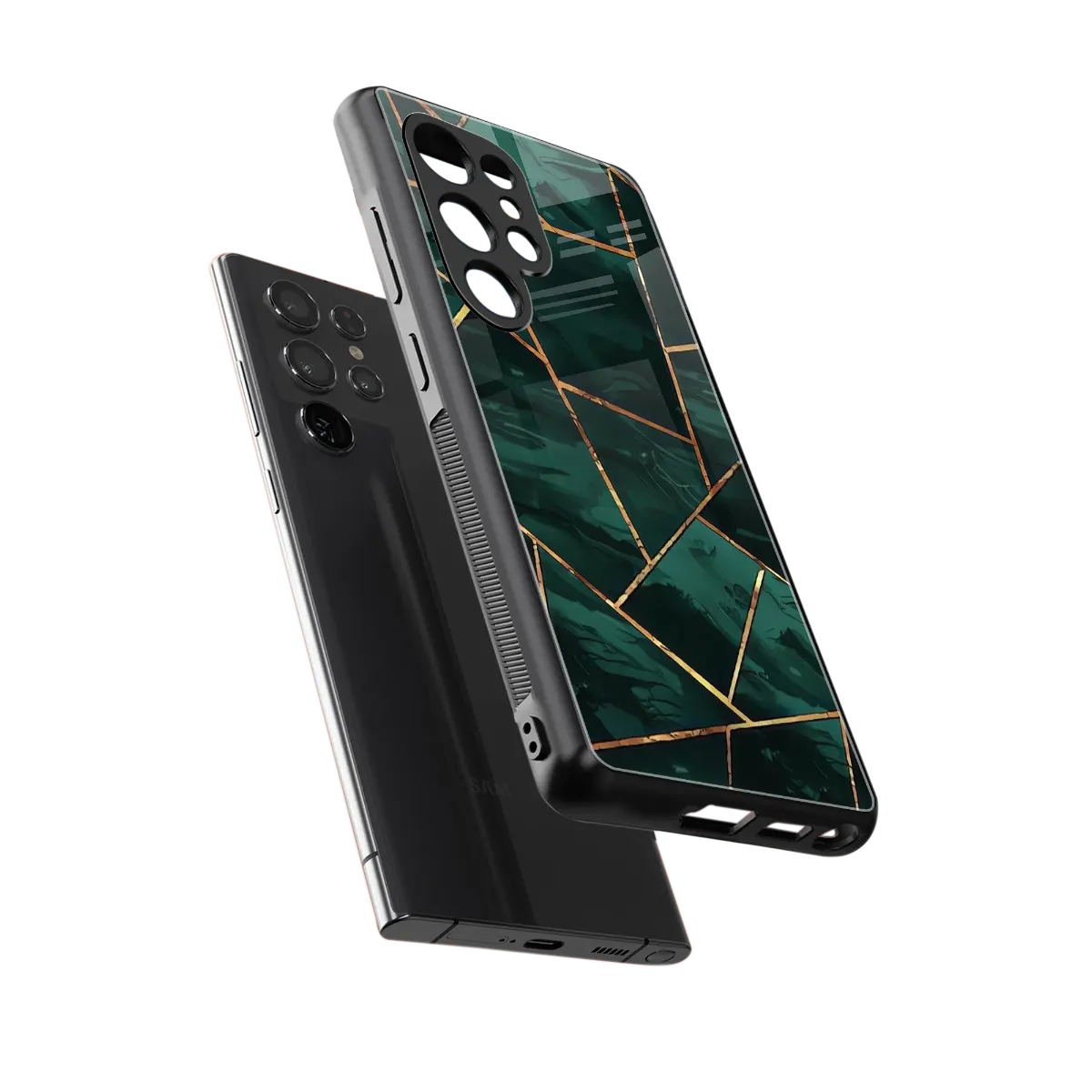 Geometric green sleek samsung galaxy s25 ultra cover with tempered glass back and TPU edges