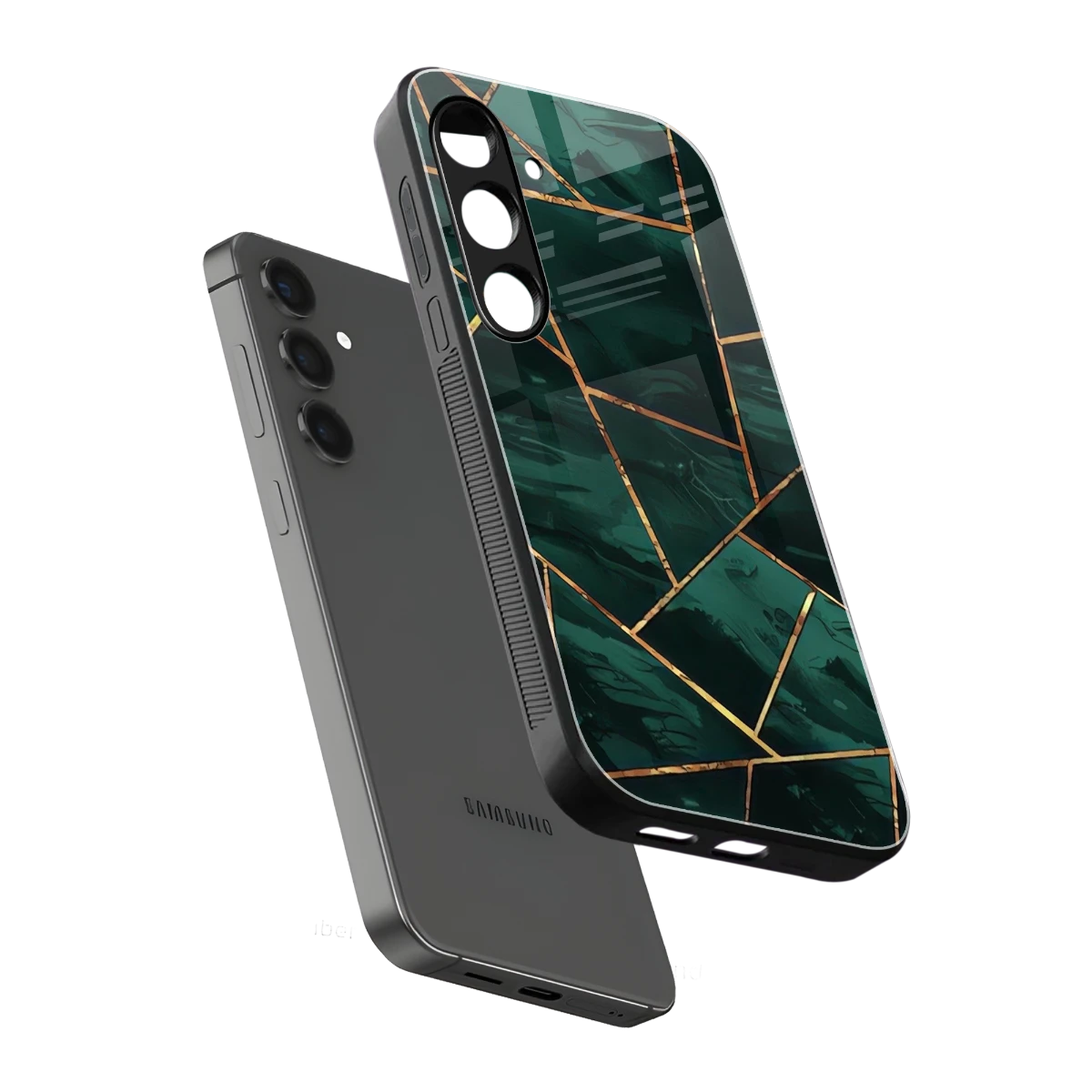 Geometric green sleek samsung galaxy s24 cover with tempered glass back and TPU edges