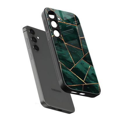 Geometric green sleek samsung galaxy s24 cover with tempered glass back and TPU edges