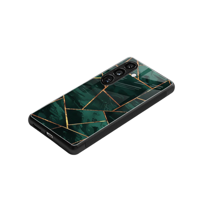 Geometric green stylish phone case for samsung galaxy s25 | glossy glass and slim fit