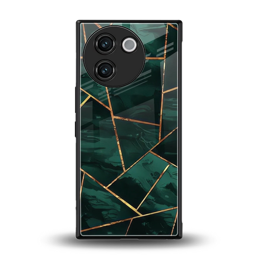 Geometric green back phone cover | glass case for vivo v30e