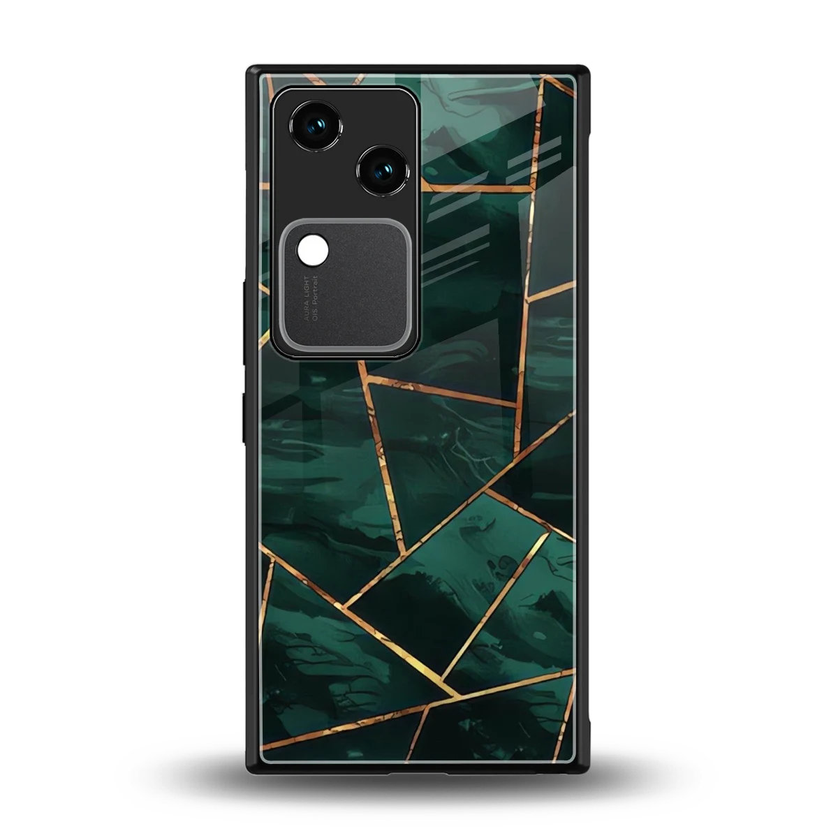 Geometric green back phone cover | glass case for vivo v30