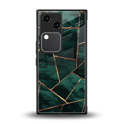 Geometric green back phone cover | glass case for vivo v30