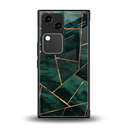Geometric green back phone cover | glass case for vivo v30