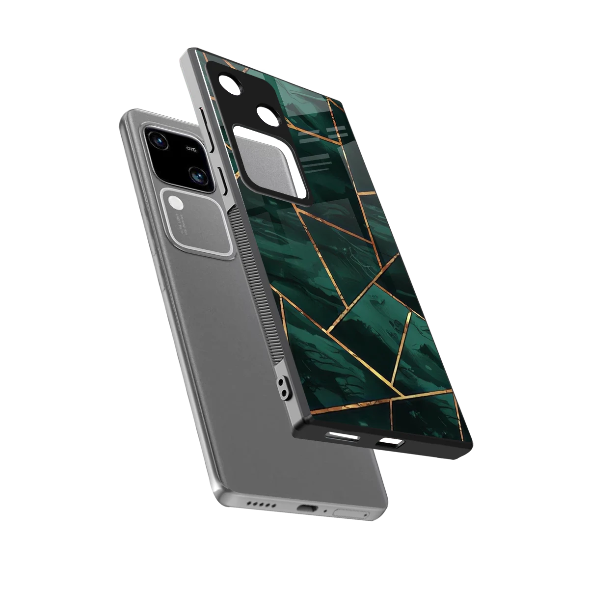 Geometric green sleek vivo v30 cover with tempered glass back and TPU edges