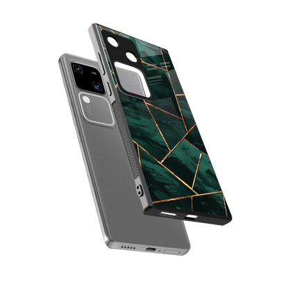 Geometric green sleek vivo v30 cover with tempered glass back and TPU edges
