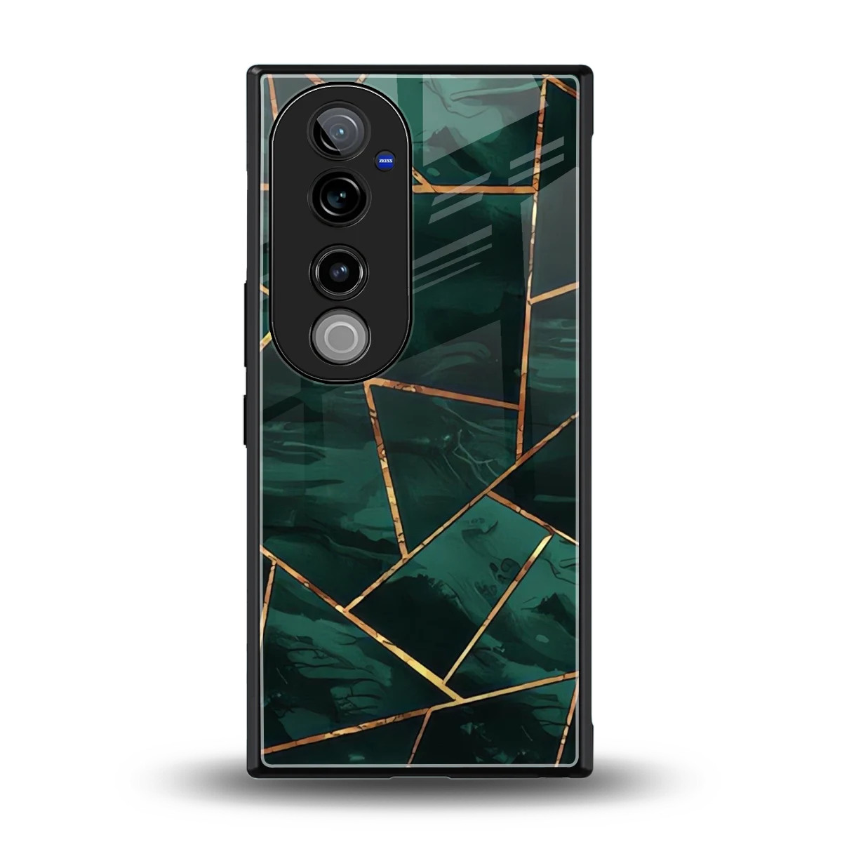 Geometric green back phone cover | glass case for vivo v40 pro