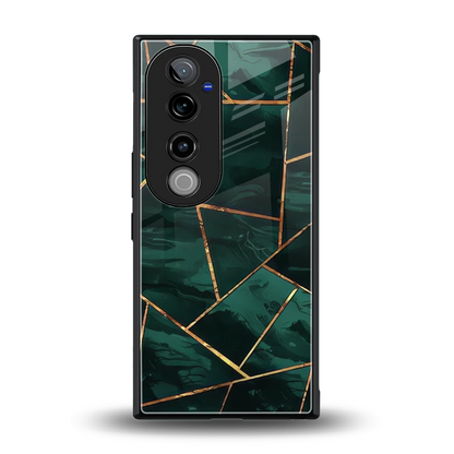 Geometric green back phone cover | glass case for vivo v40 pro