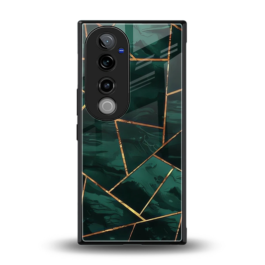 Geometric green back phone cover | glass case for vivo v40 pro