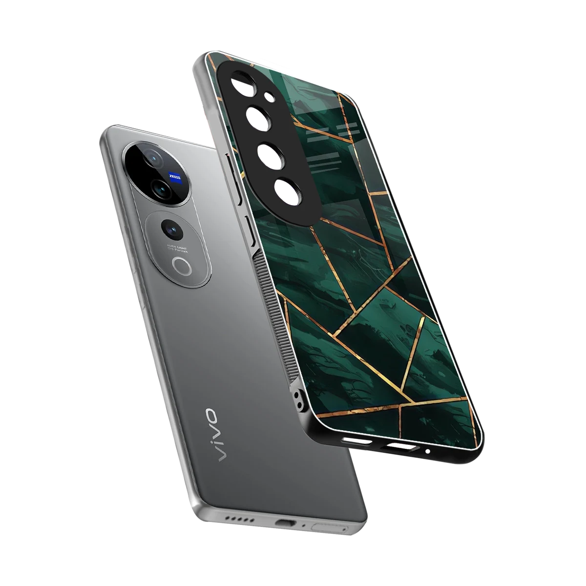Geometric green sleek vivo v40 pro cover with tempered glass back and TPU edges