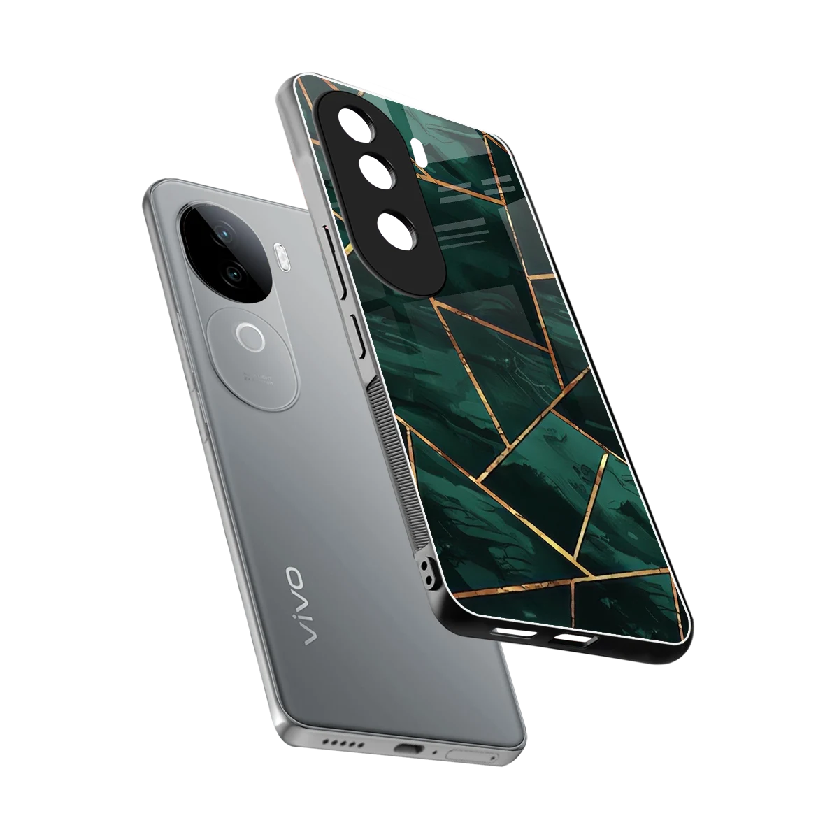 Geometric green sleek vivo v40e cover with tempered glass back and TPU edges