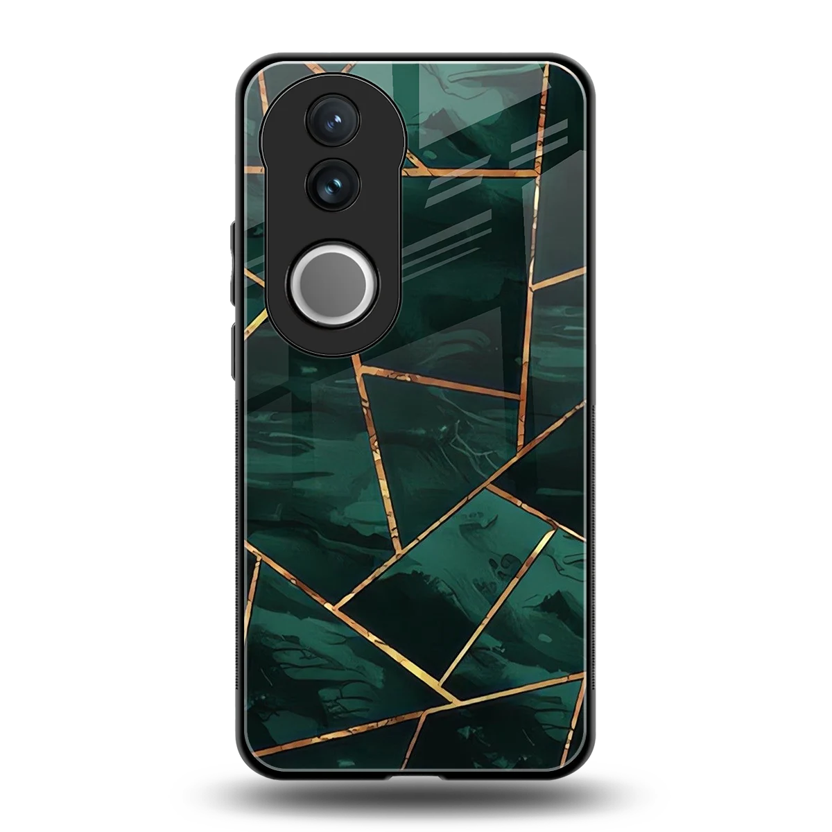 Geometric green back phone cover | glass case for vivo v50