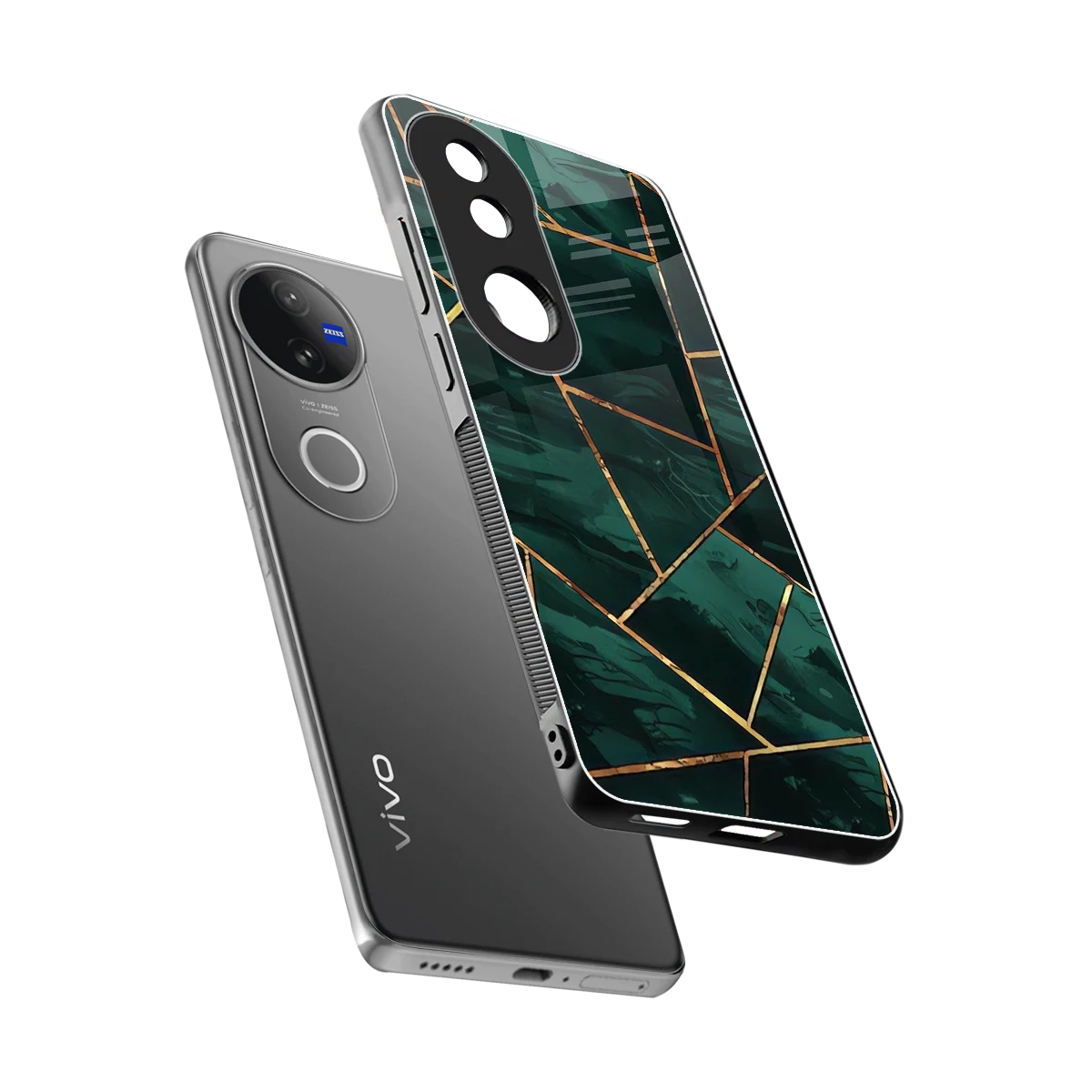 Geometric green sleek vivo v50 cover with tempered glass back and TPU edges