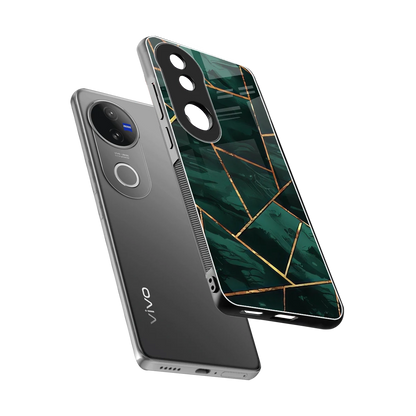 Geometric green sleek vivo v50 cover with tempered glass back and TPU edges