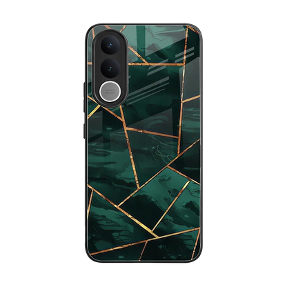 Geometric green back phone cover | glass case for vivo v70 fe