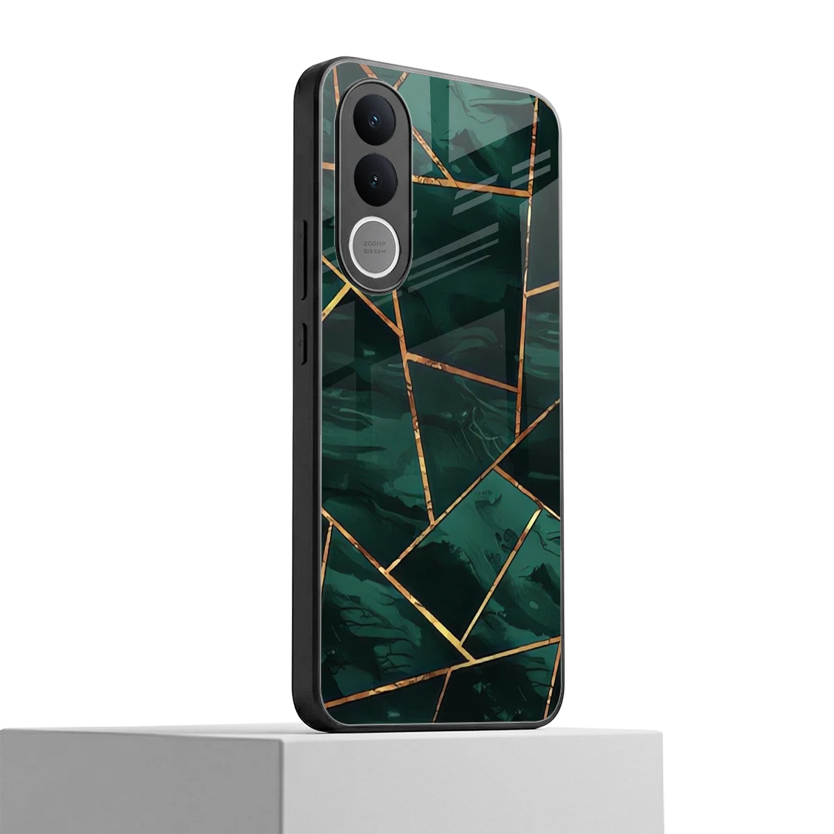 Geometric green vivo v70 fe mobile cover | shockproof glass phone case