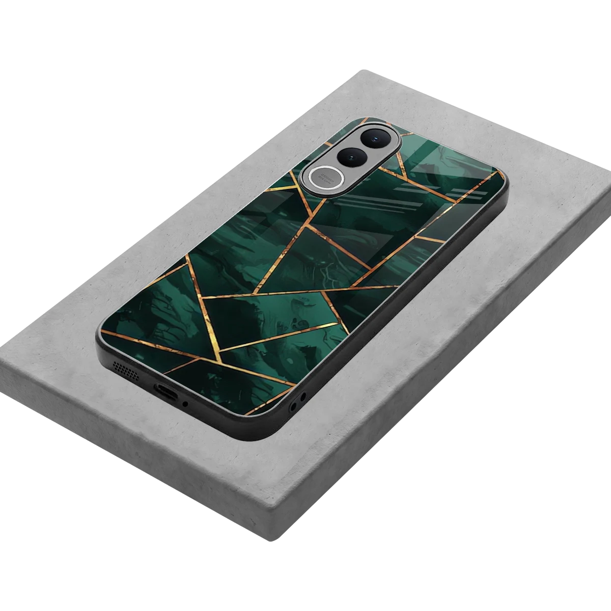 Geometric green stylish phone case for vivo v70 fe | glossy glass and slim fit