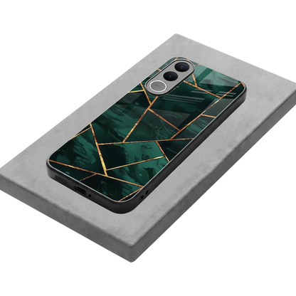 Geometric green stylish phone case for vivo v70 fe | glossy glass and slim fit