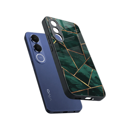 Geometric green sleek vivo v70 fe cover with tempered glass back and TPU edges