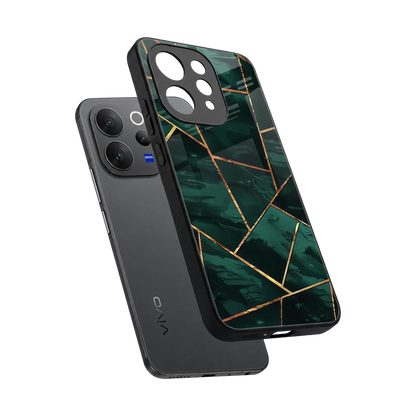 Geometric green sleek vivo v70 cover with tempered glass back and TPU edges