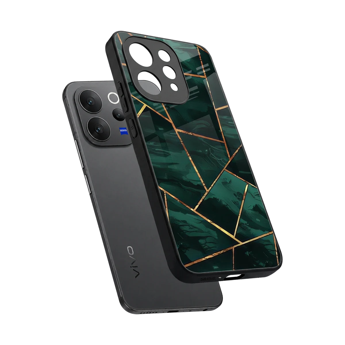 Geometric green sleek vivo v70 elite cover with tempered glass back and TPU edges